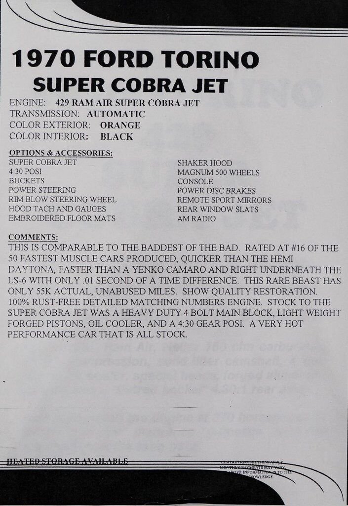 Ford Torino Super Cobra Jet Matching# 429cu.in. DragPack **PRIX EN USD** 1970 Orange Montréal - photo #31