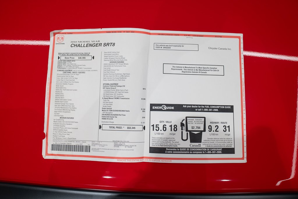 Dodge Challenger Coupé 2 portes SRT8 MANUAL *PRICE IN USD* 2010 Rouge Kirkland - photo #37