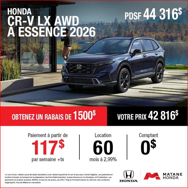Matane honda promo septembre CR V 2026 FR
