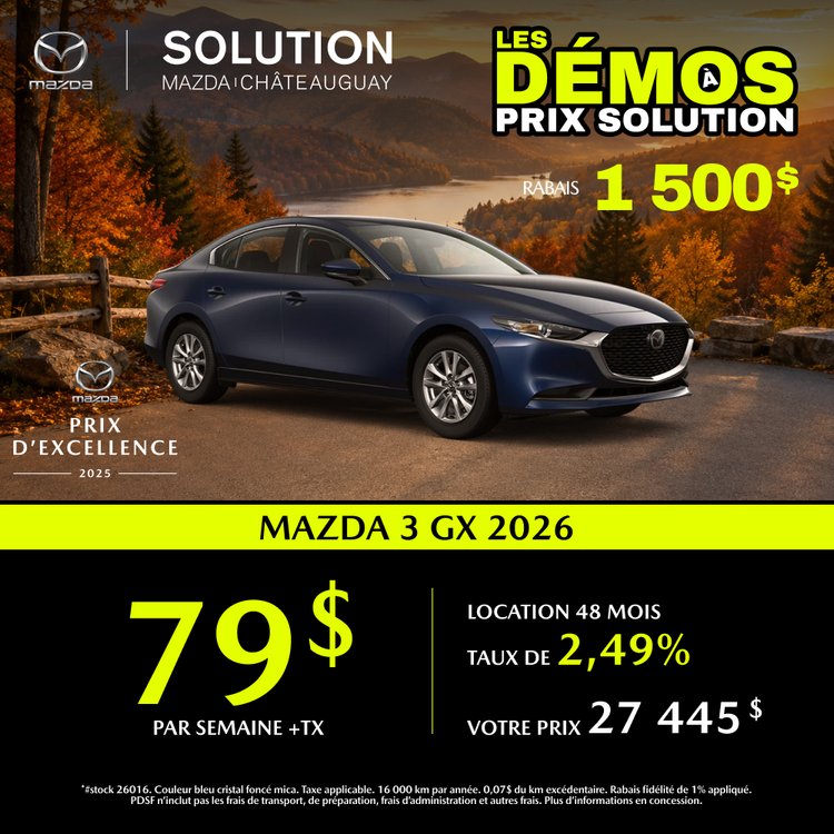 Solution mazda promo octobre MAZDA 3 GX 2026 FR
