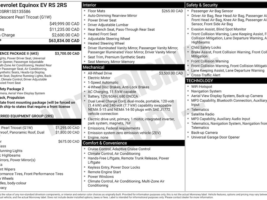 Chevrolet Equinox EV 2RS AWD 2025 Blanc