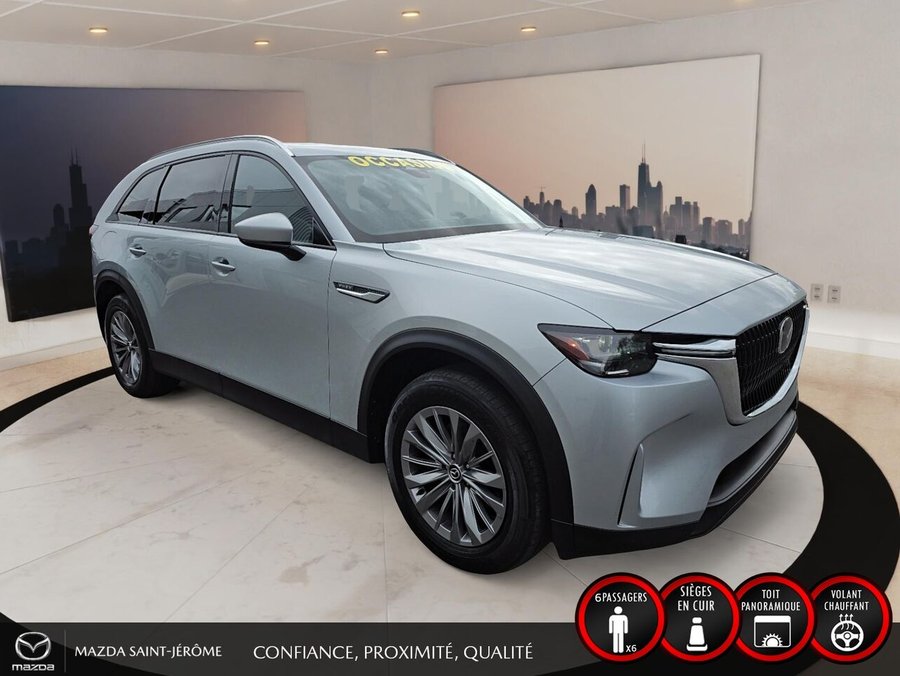 Mazda CX-90 hybride rechargeable GS-L TI | 1 PROPRIÉTAIRE | HYBRIDE RECHARGEABLE | CUIR | HAYON ÉLECTRIQUE | DÉMARRAGE À DISTANCE 2024 Argent