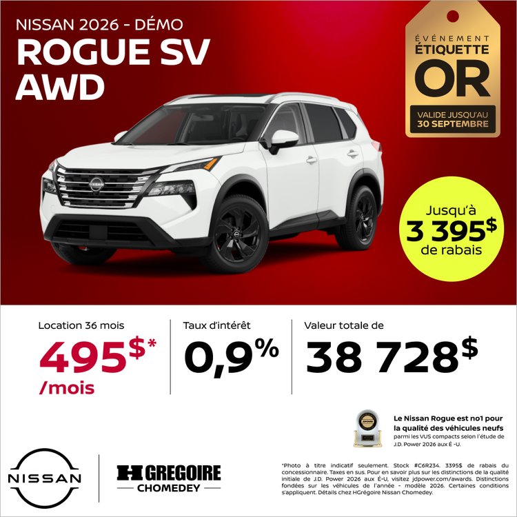 Nissan chomedey promo septembre Rogue SV FR