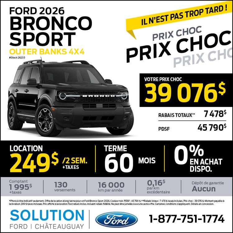 Solution ford promo octobre BRONCO SPORT 2026