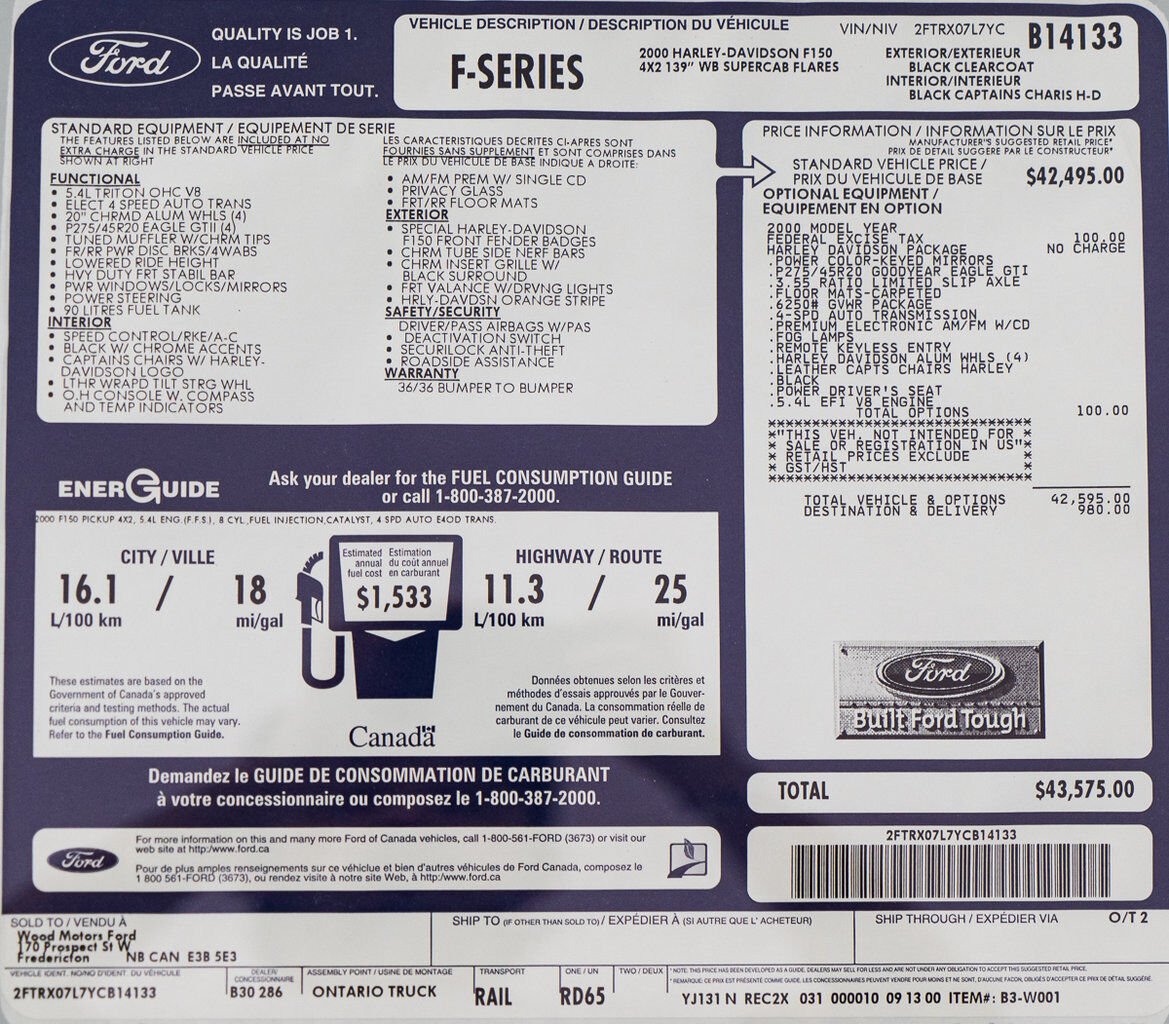 Ford F-150 Harley Davidson Edition In Delivery Packaging 2000 Noir Montréal - photo #22