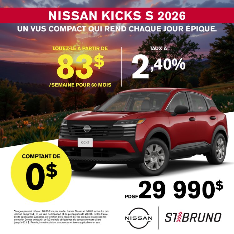 St bruno nissan promo septembre kicks S 2026 FR