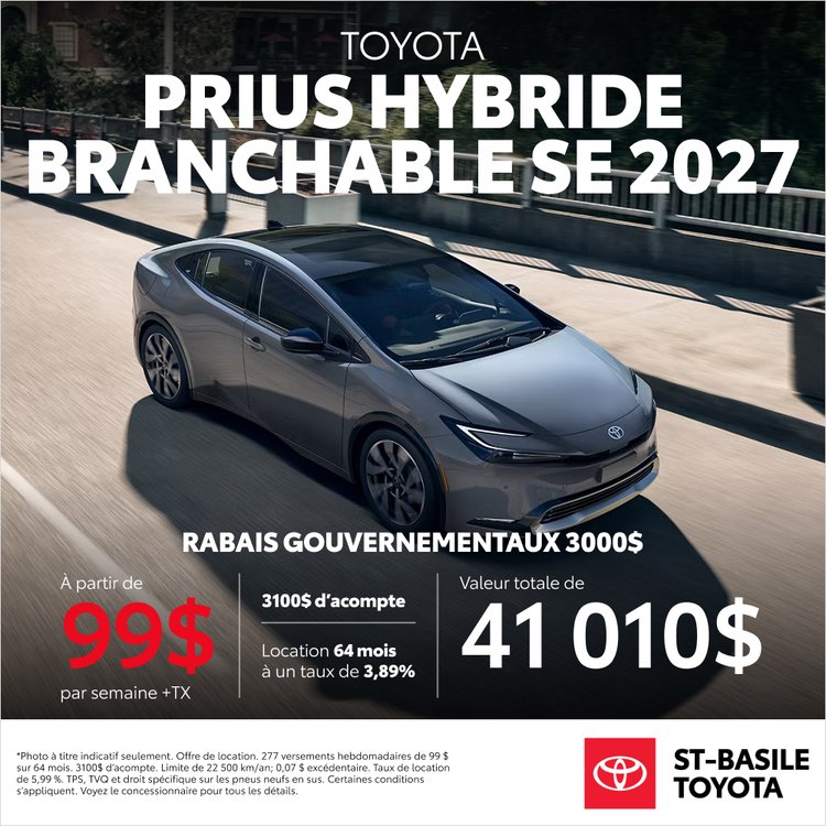 St Basile Toyota promo octobre prius hybride branchable 2027 FR