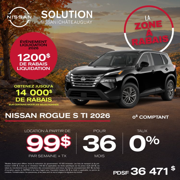 Solution nissan promo SEPTEMBRE Rogue S TI 2026 FR