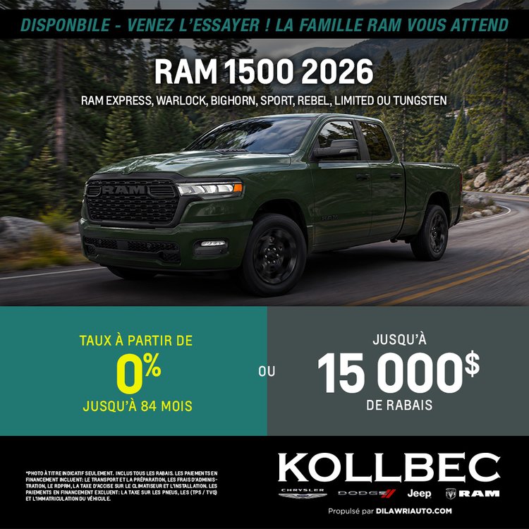 Kollbec promo septembre RAM 1500 2026 FR