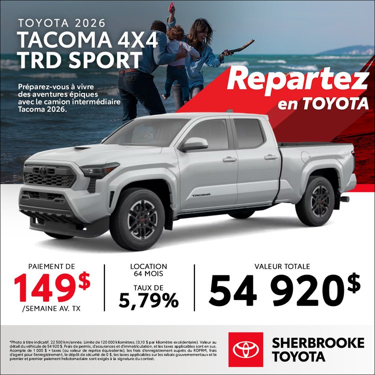 Sherbrooke toyota promo TOYOTA TACOMA TRD SPORT 2026 octobre FR