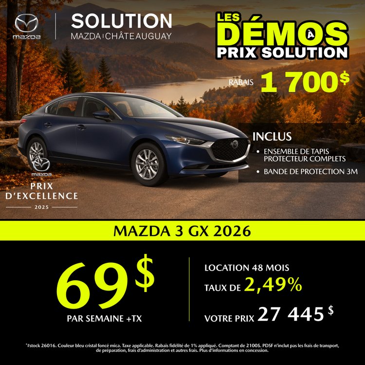 Solution mazda promo septembre MAZDA 3 GX 2026 FR