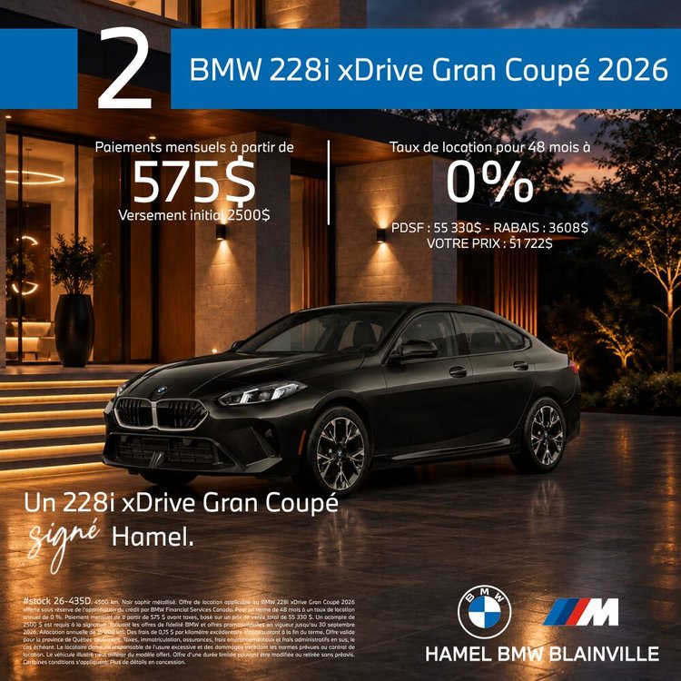 HAMEL BMW 228i XDRIVE GRAN COUPE 2026 SEPTEMBRE FR 1