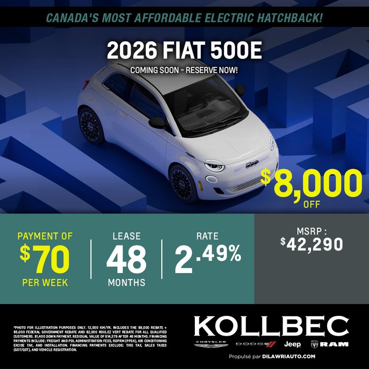 Kollbec promo septembre FIAT 500E 2026 EN