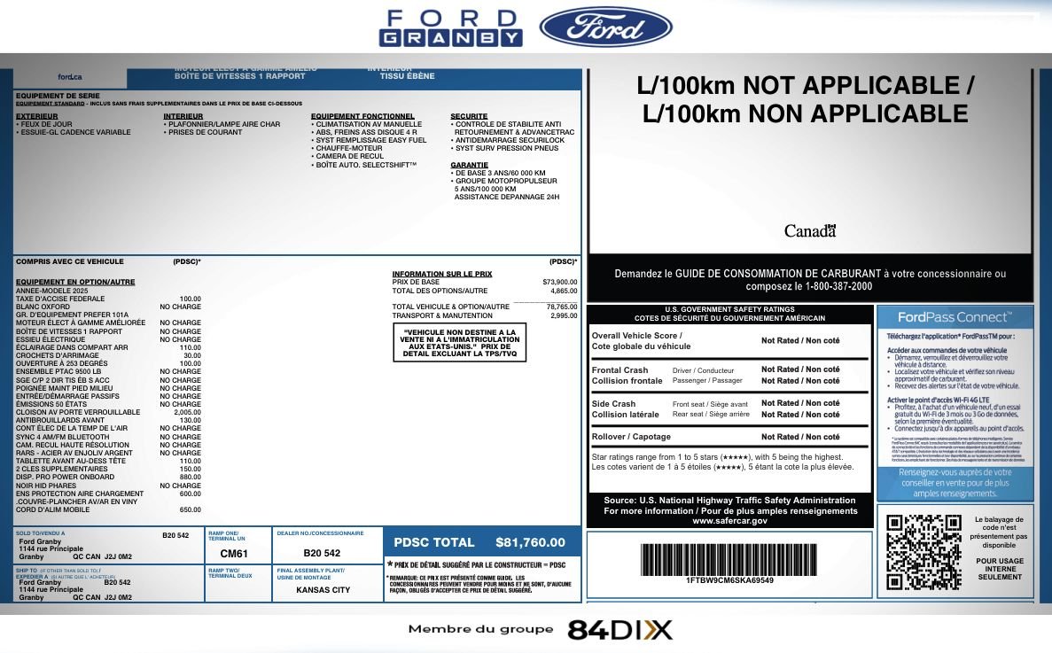 Ford E-TRANSIT FOURGONNETTE UTILITAIRE 2025 Blanc Granby - photo #7