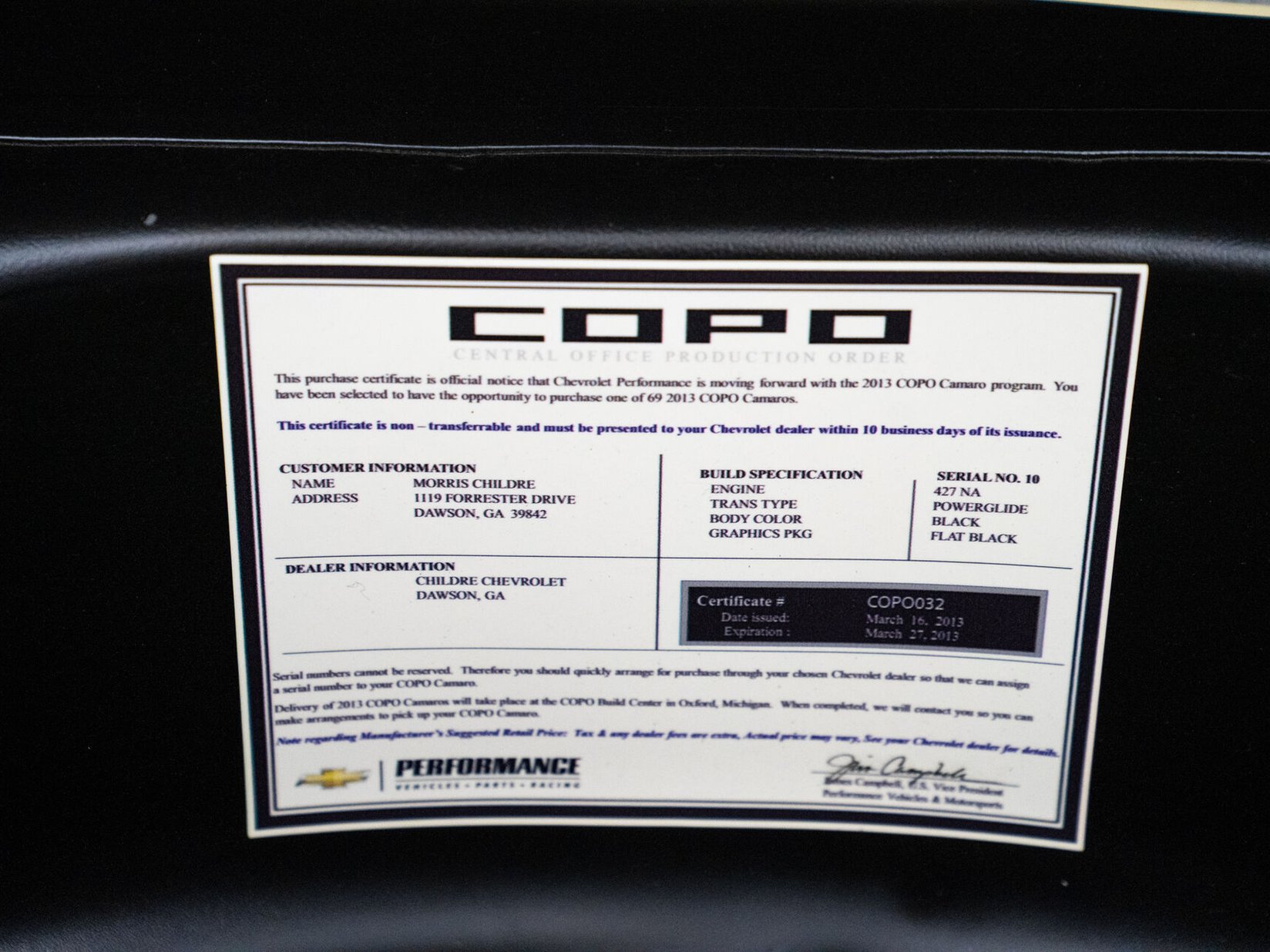 Chevrolet COPO Camaro 427 #10 of 69 Voiture D'accélération d'usine / Exemple Neuf Jamais Couru 2013 Noir Montréal - photo #60
