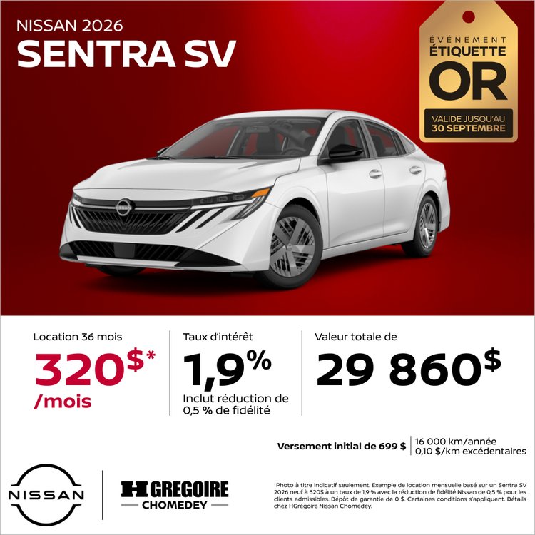 Nissan chomedey promo septembre SENTRA SV FR