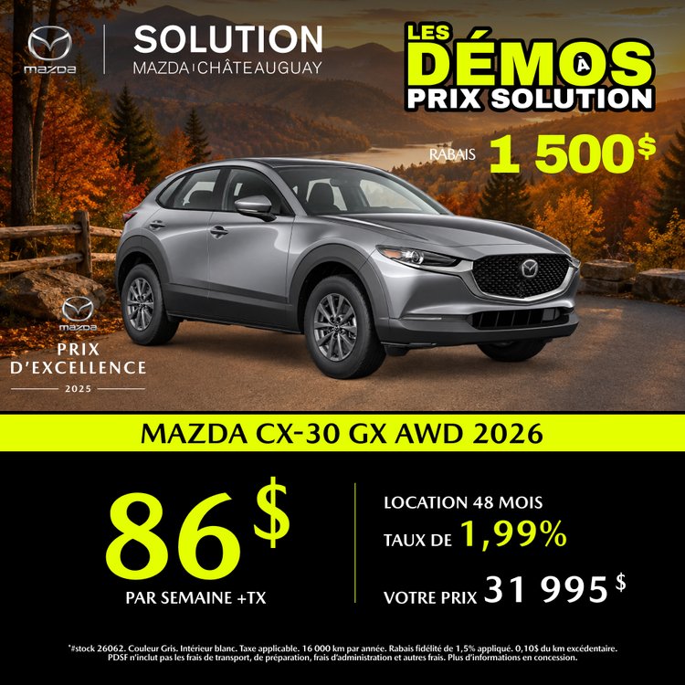 Solution mazda promo octobre CX 30 GX AWD 2026 FR