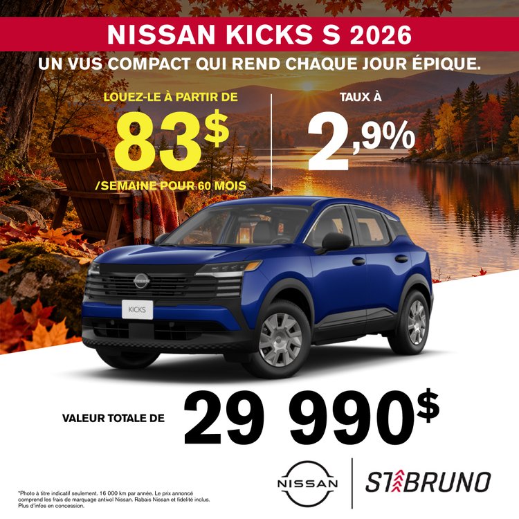 St bruno nissan promo octobre kicks S 2026 FR 1