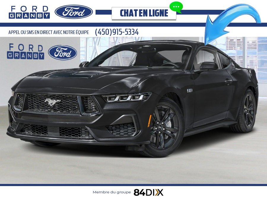 Ford Mustang GT haut niveau à toit fuyant 2025 Noir ombre