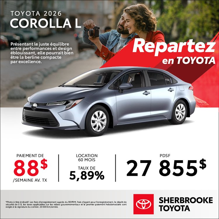 Sherbrooke toyota promo TOYOTA COROLLA L 2026 septembre FR