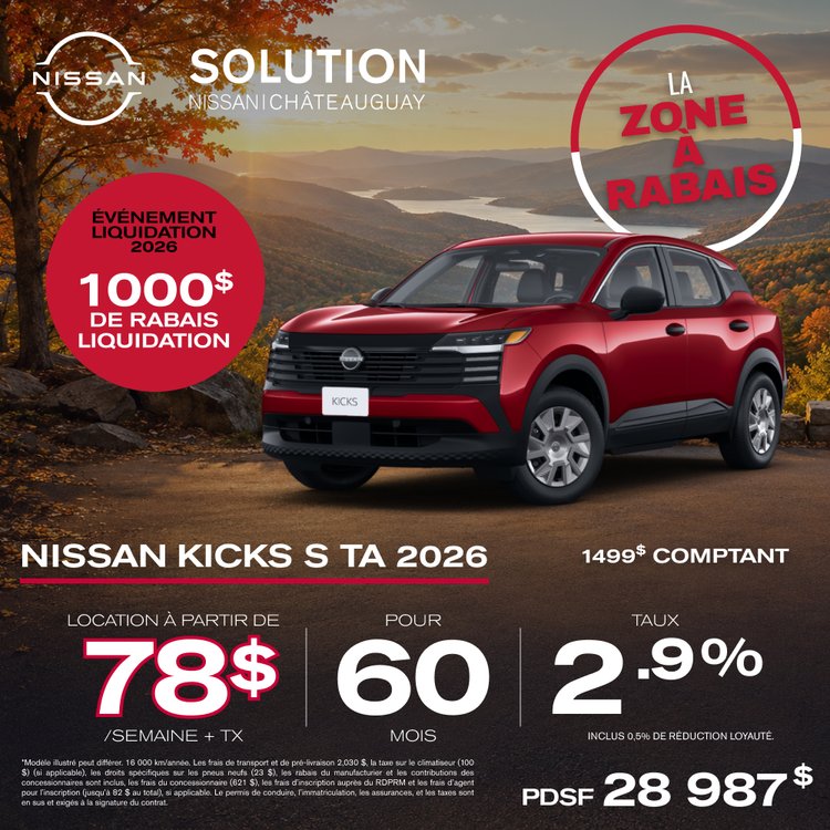 Solution nissan promo SEPTEMBRE KICKS S TA 2026 FR
