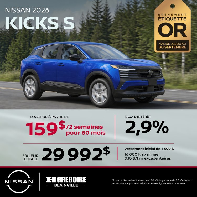 Nissan blainville promo septembre KICKS S FR