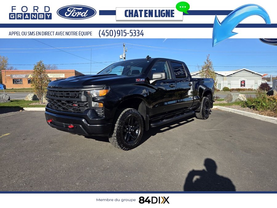 Chevrolet Silverado 1500 Custom Trail Boss crew 4RM 157 po 2023 Noir