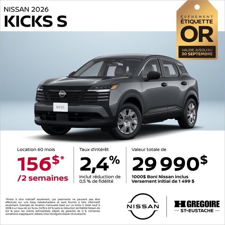 Nissan st eustache promo aout KICKS S V2 FR