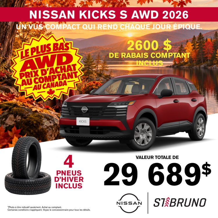 St bruno nissan promo octobre kicks S AWD 2026 FR