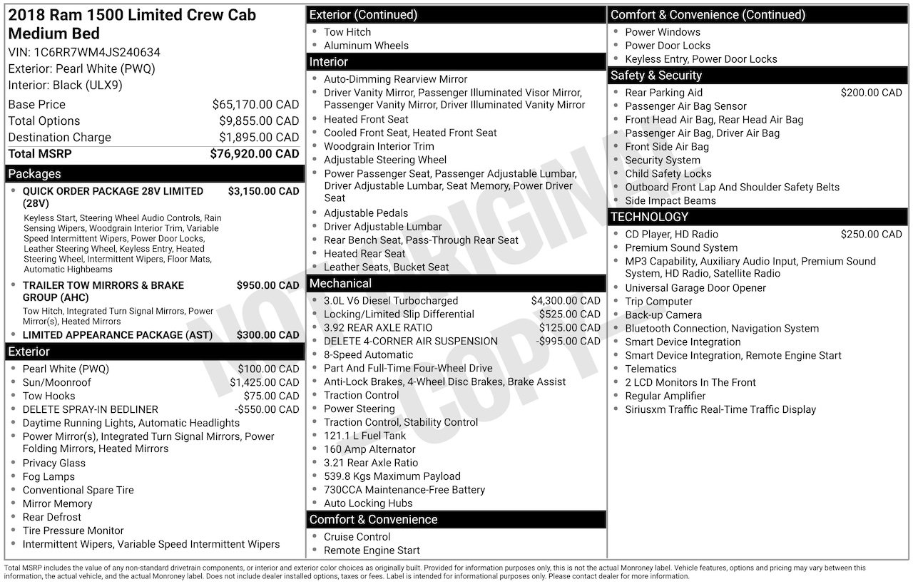 Ram 1500 *DIESEL* LIMITED CREW CAB 2018 Blanc Laval - photo #3