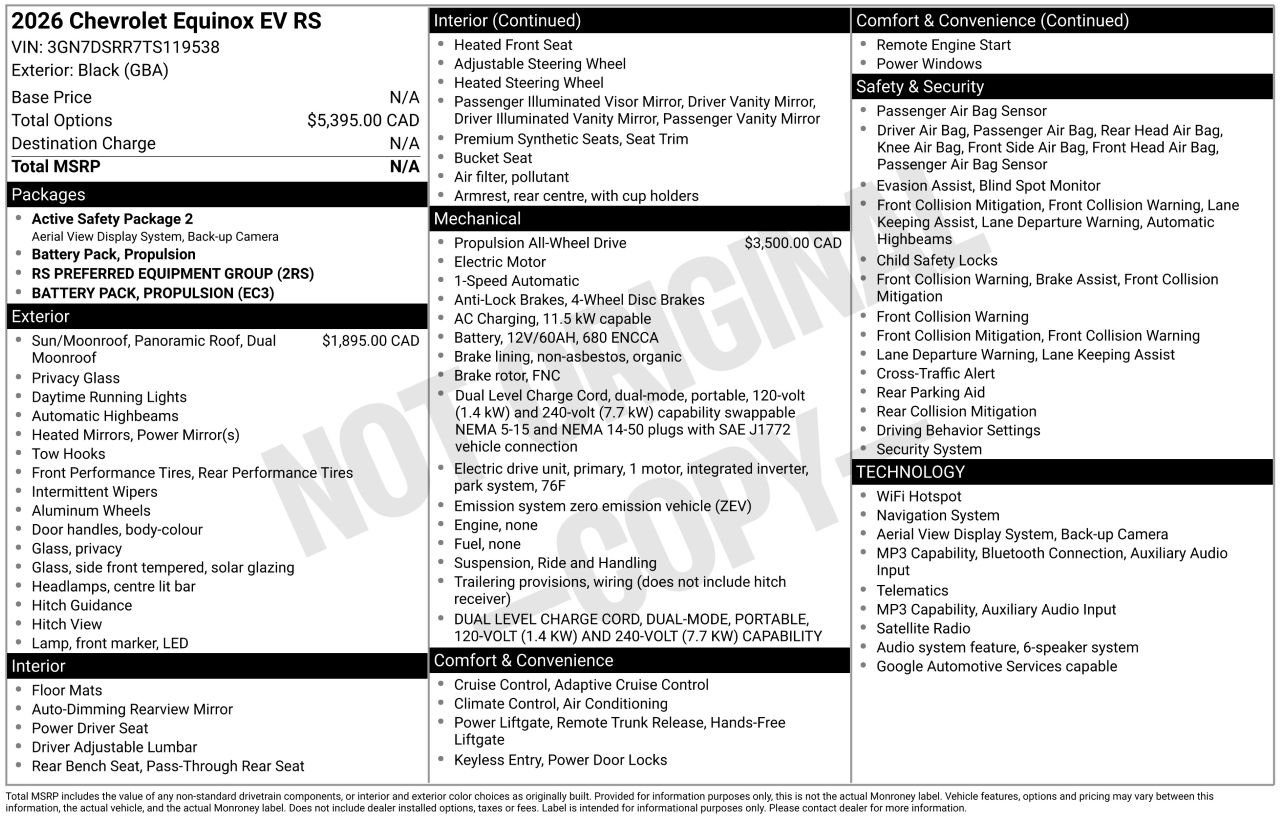 Chevrolet Equinox EV RS AWD TOIT PANORAMIQUE 2026 Noir Laval - photo #4