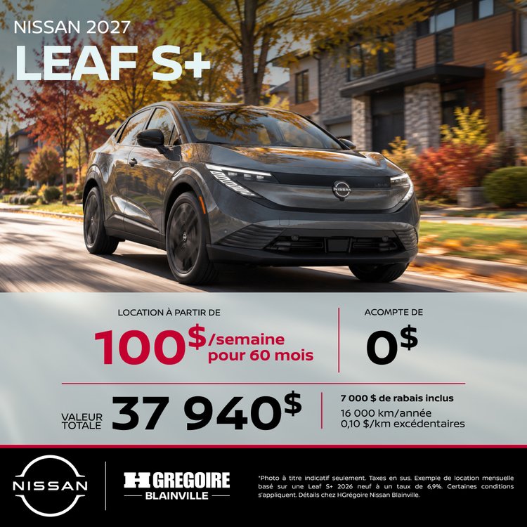 Nissan blainville promo octobre LEAF S PLUS FR