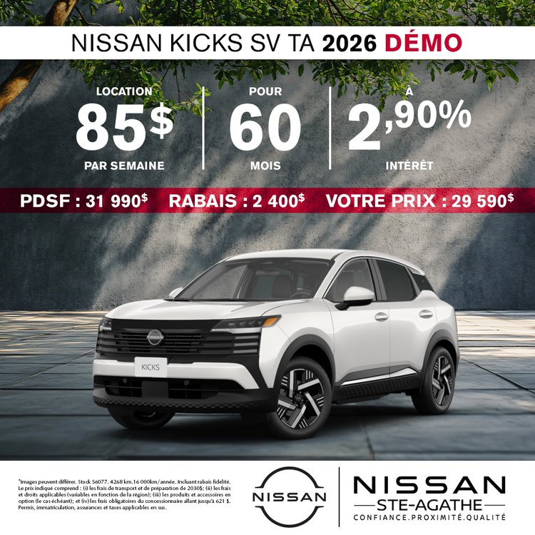Nissan ste agathe promo septembre KICKS 2026 FR