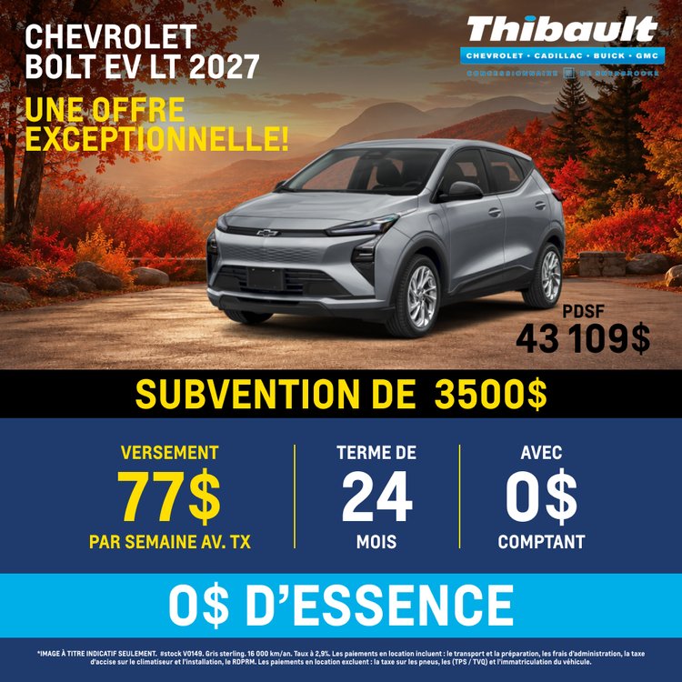 Thibault sherbrooke promo septembre chevrolet bolt ev FR
