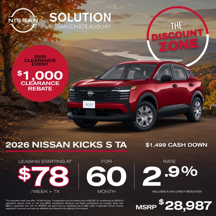 Solution nissan promo SEPTEMBRE KICKS S TA 2026 EN