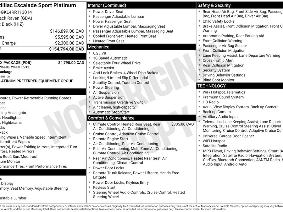 2024 Cadillac Escalade PLATINUM SPORT AWD FINANCEMENT À PARTIR 3.99% Black