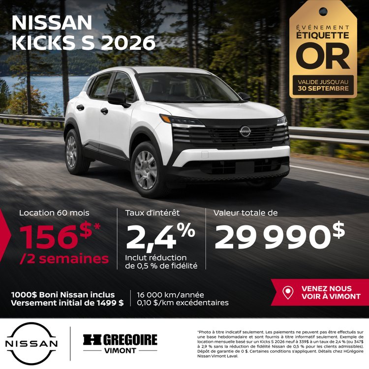 Nissan vimont Promo aout KICKS S 2026 FR