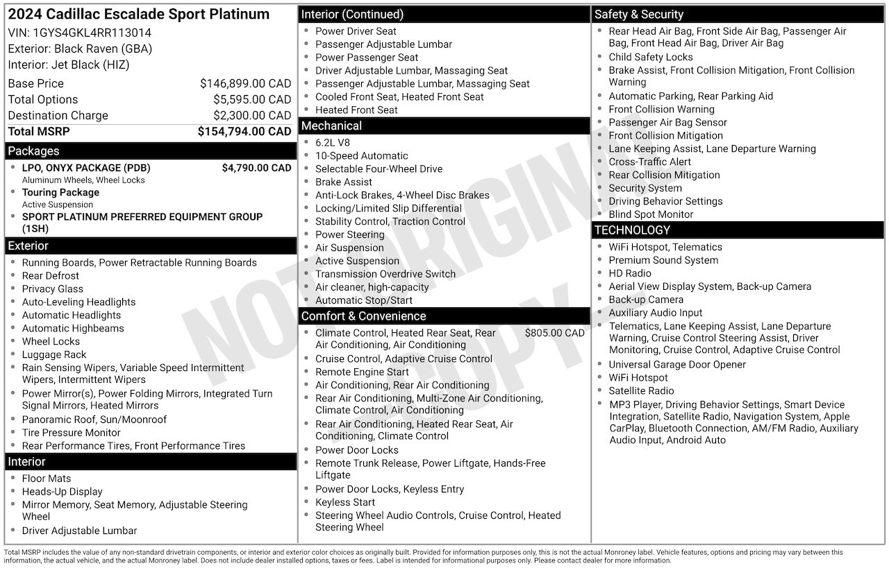 2024 Cadillac Escalade PLATINUM SPORT AWD FINANCEMENT À PARTIR 3.99% Black Laval - photo #3