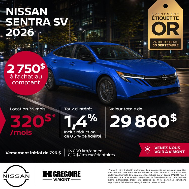 Nissan vimont Promo aout SENTRA SV 2026 FR