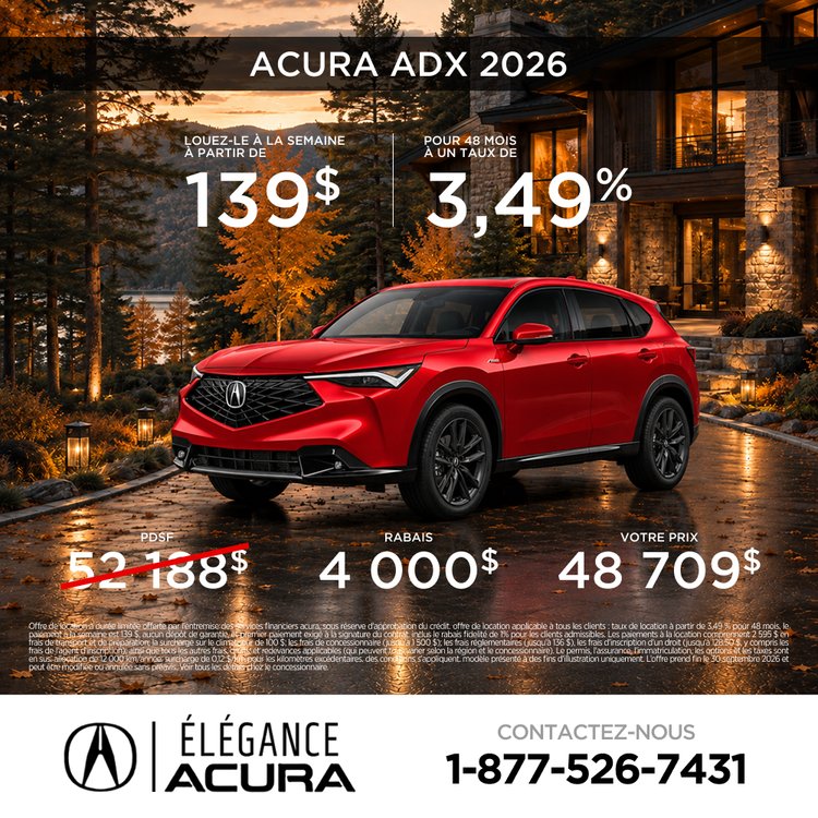 Elegance Acura promo septembre ADX 2026 2