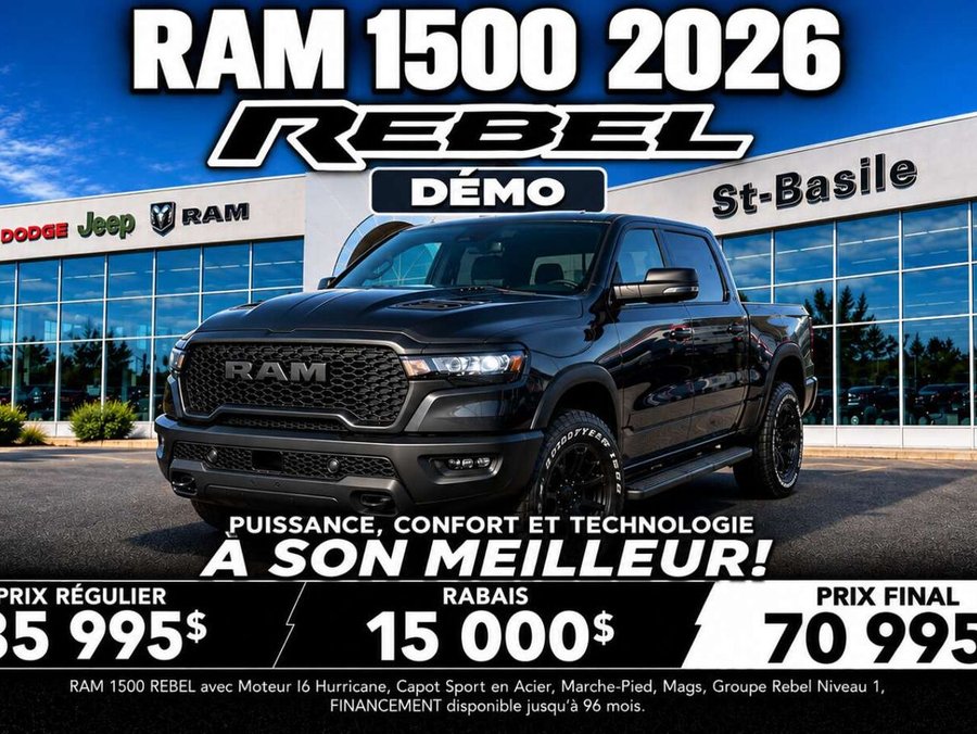Ram 1500 Rebel cabine d'équipe 4x4 caisse de 5 pi 7 po 2026 Bleu