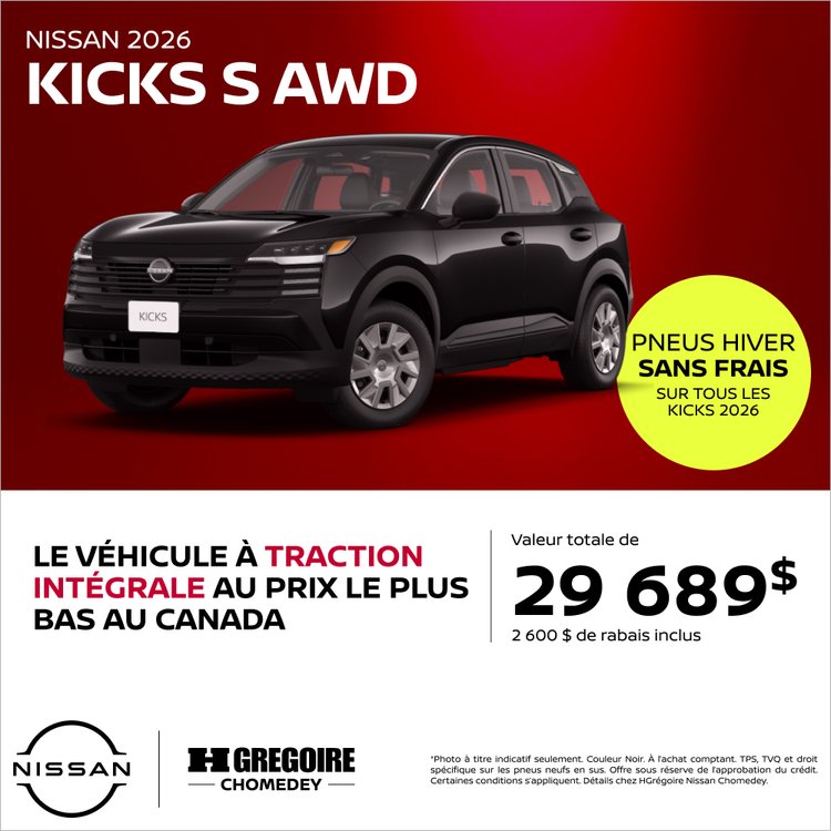 Nissan chomedey promo octobre Kicks S AWD FR