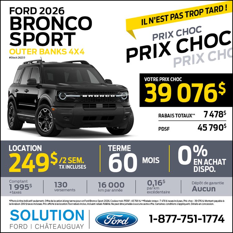 Solution ford promo octobre BRONCO SPORT 2026