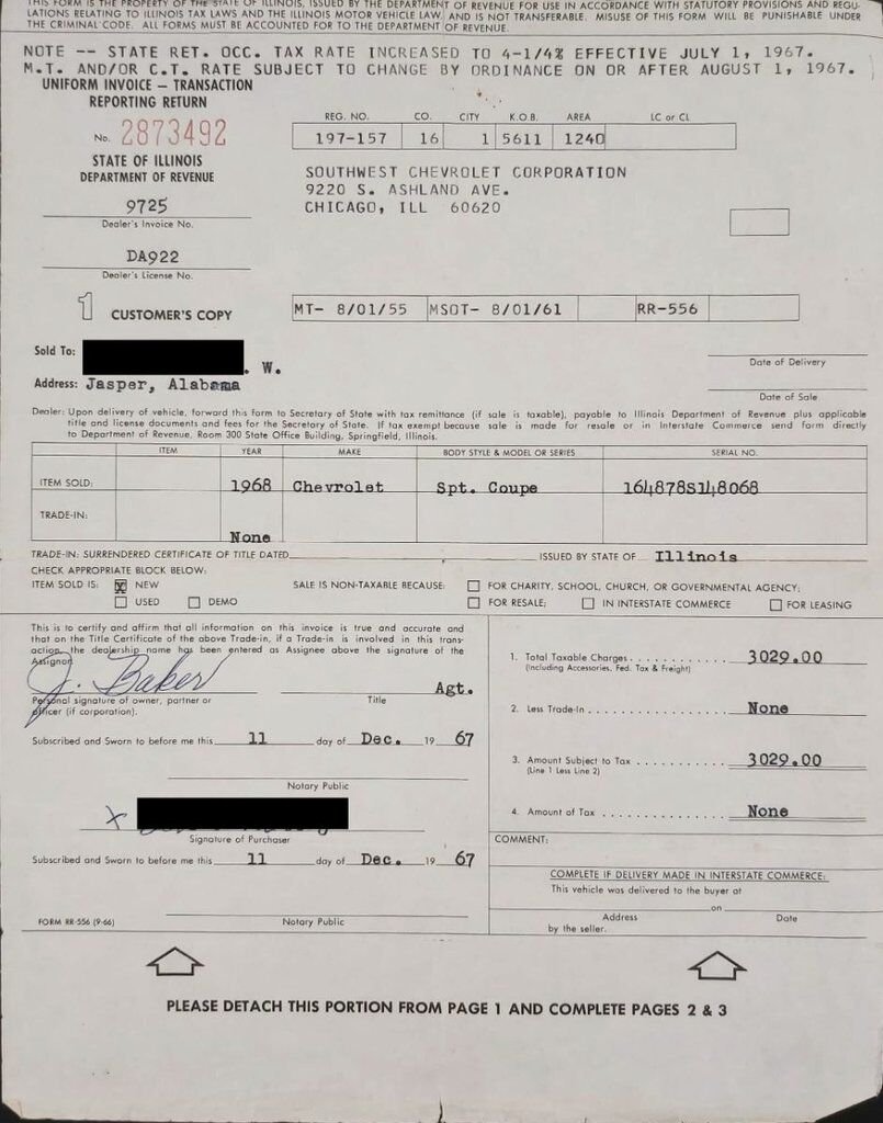 Chevrolet Impala Match N# L72 427/425 4spd 4.56gear Org Bill Of Sale | PRIX EN USD 1968 Rouge Montréal - photo #27