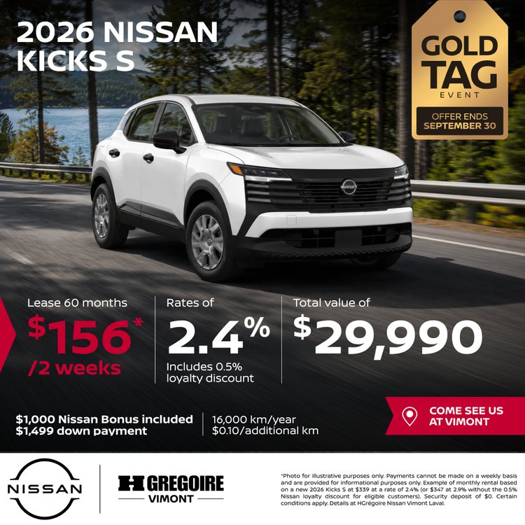 Nissan vimont Promo aout KICKS S 2026 EN