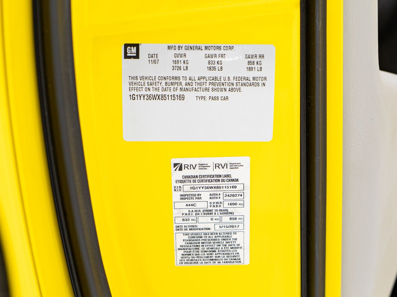 Chevrolet Corvette With only 900km (563mi) From new with window sticker 2008 Jaune Kirkland - photo #42