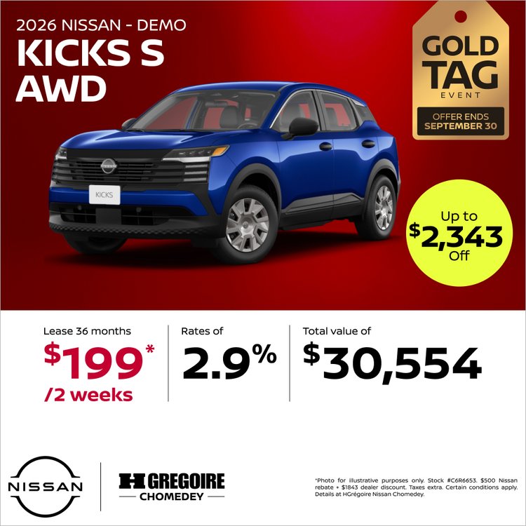 Nissan chomedey promo aout KICKS S EN
