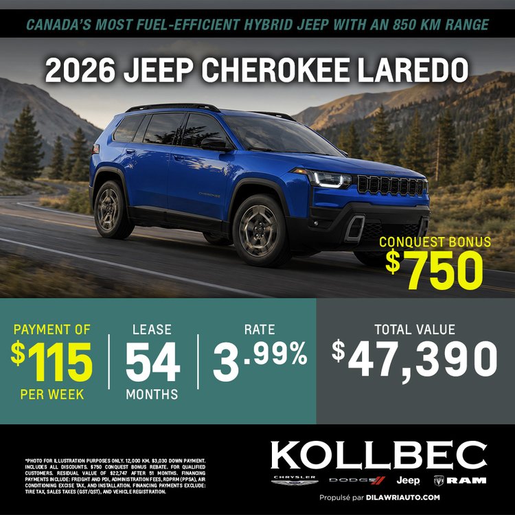Kollbec promo octobre JEEP CHEROKEE LAREDO 2026 EN