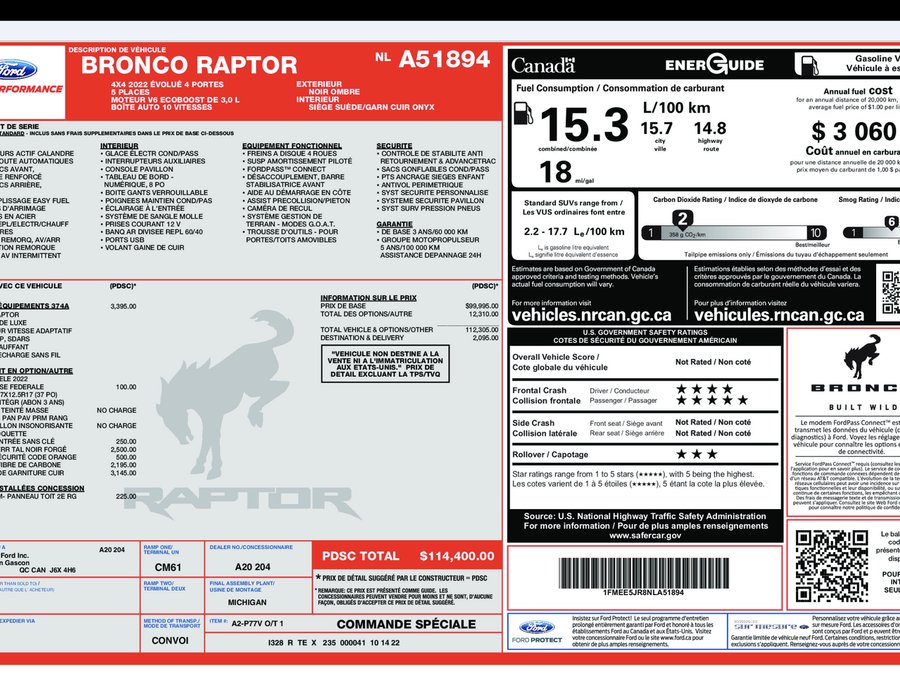 Ford Bronco Raptor 2022 2022 Noir