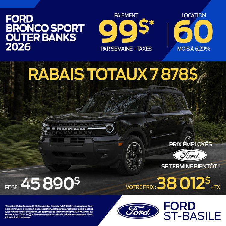 Ford st basile promo septembre Bronco Outerbanks 2026 FR